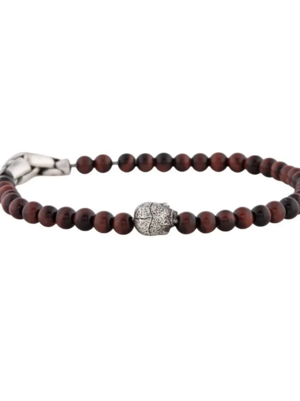 DAVID YURMAN STERLING SILVER 925 TIGER'S EYE MEMENTO MORI SKULL BEAD BRACELET